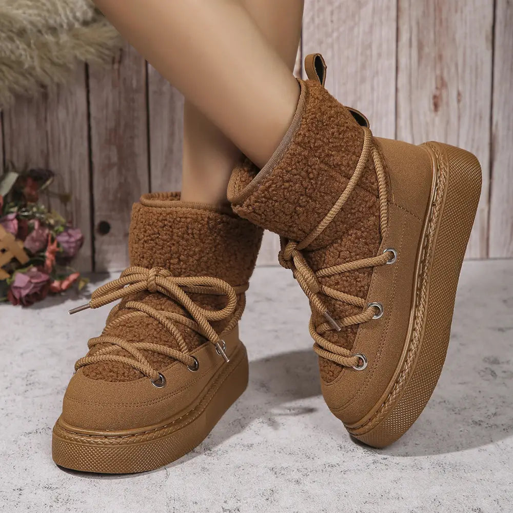 Fashion Lace-up Snow Boots Winter Flat Thick-soled Height-enhancing Cotton Shoes For Women Casual Warm Short Boot Beyond Trends Hub