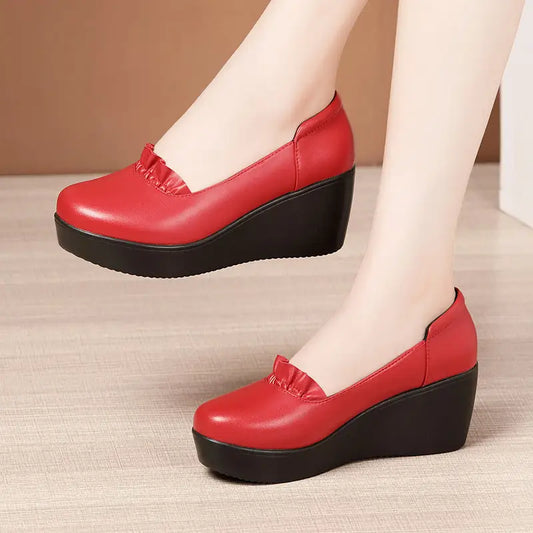 Fashion Ladies Platform Flat Shoes - Red / 32
