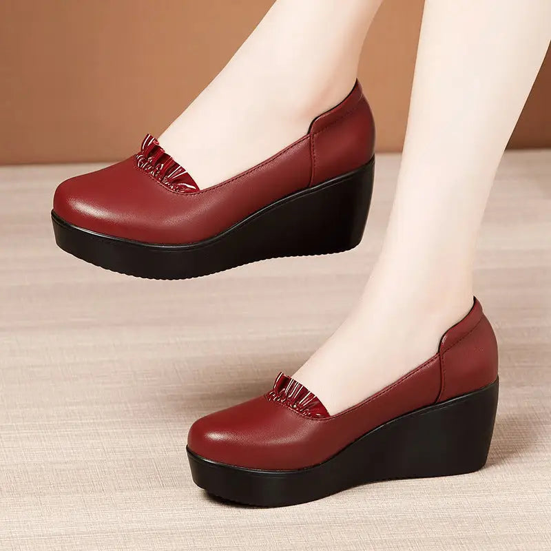 Fashion Ladies Platform Flat Shoes - Wine Red / 32