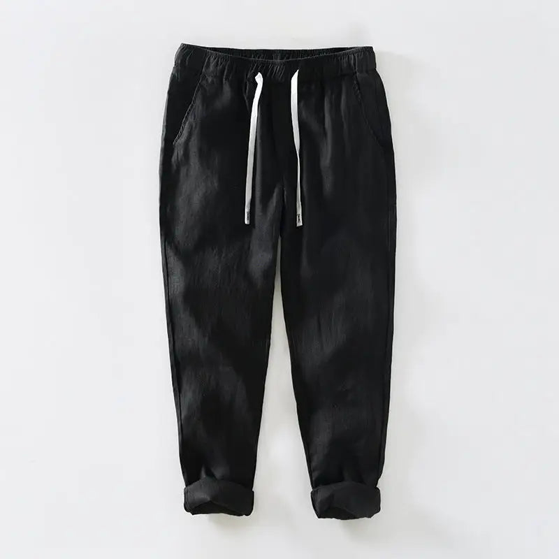 Fashion Linen Leisure Trousers Men - Black / M
