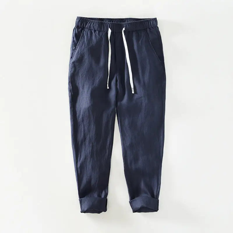 Fashion Linen Leisure Trousers Men - Blue / M