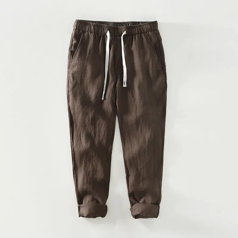 Fashion Linen Leisure Trousers Men - Brown / M