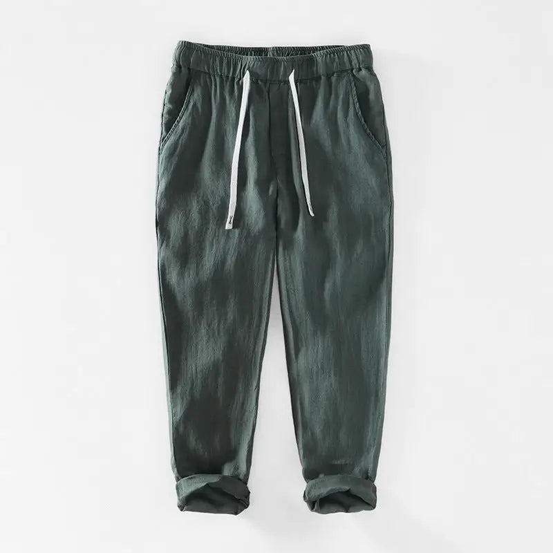 Fashion Linen Leisure Trousers Men - Dark Green / M