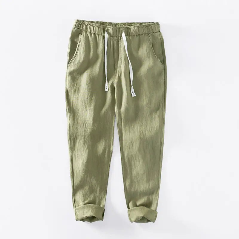 Fashion Linen Leisure Trousers Men - Fruit Green / M