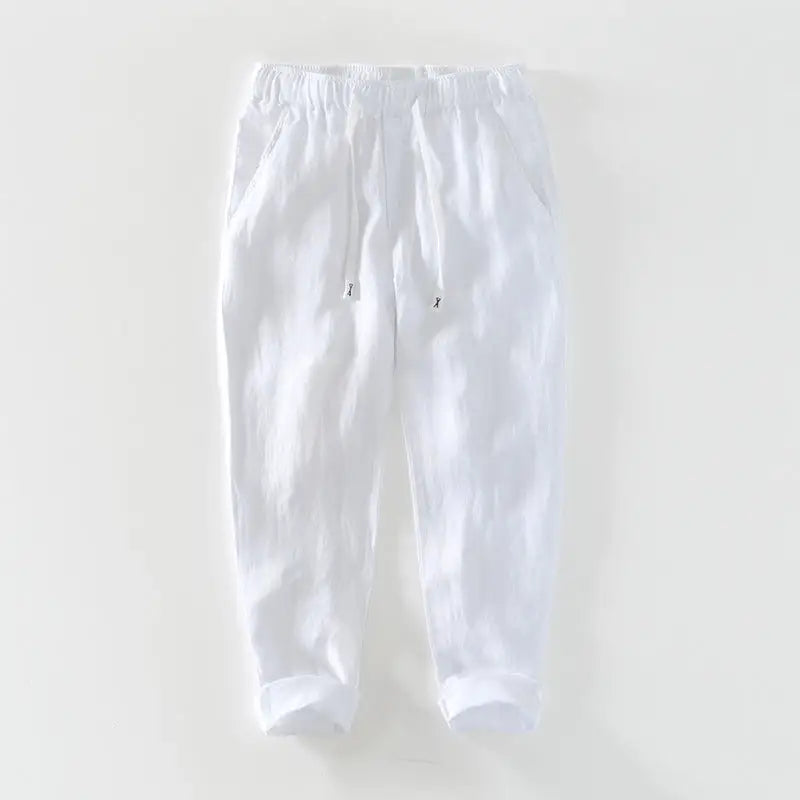 Fashion Linen Leisure Trousers Men - White / M