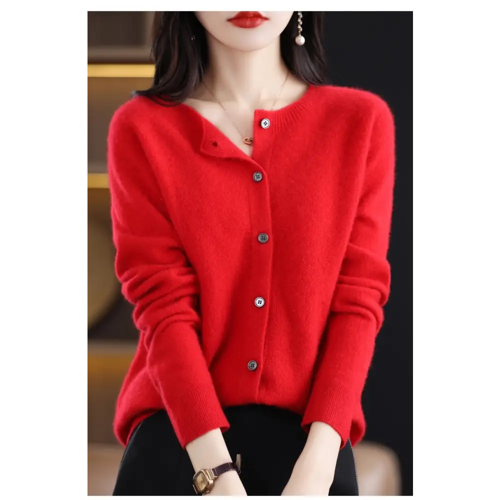 Fashion Merino Wool Cardigan Sweater Women O-Neck Long-sleeve Cashmere Knitwear Spring Autumn Female Clothing Tops Beyond Trends Hub