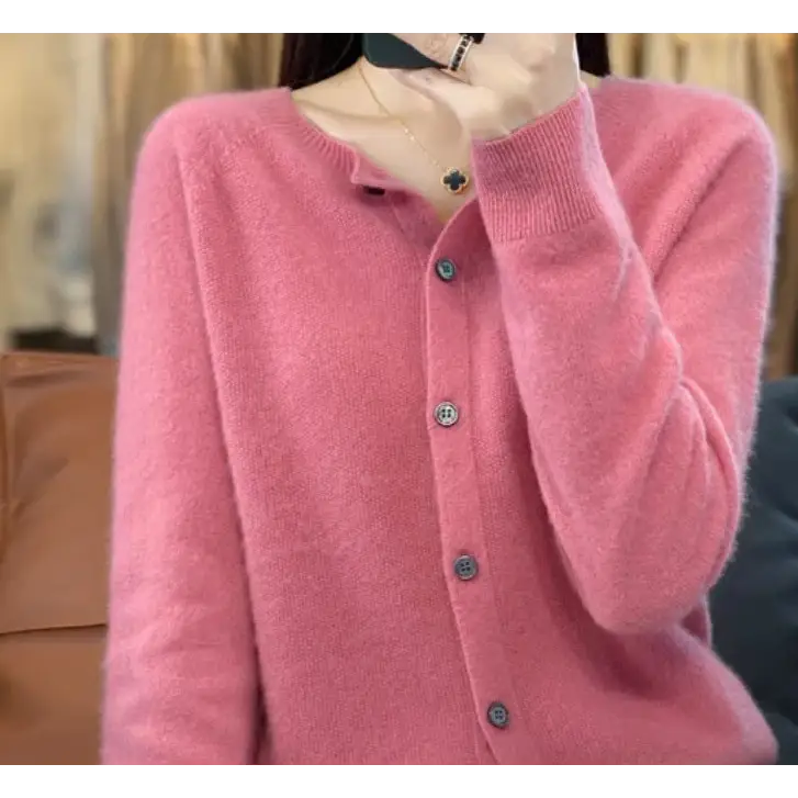 Fashion Merino Wool Cardigan Sweater Women O-Neck Long-sleeve Cashmere Knitwear Spring Autumn Female Clothing Tops Beyond Trends Hub