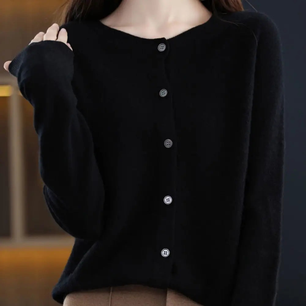 Fashion Merino Wool Cardigan Sweater Women O-Neck Long-sleeve Cashmere Knitwear Spring Autumn Female Clothing Tops Beyond Trends Hub