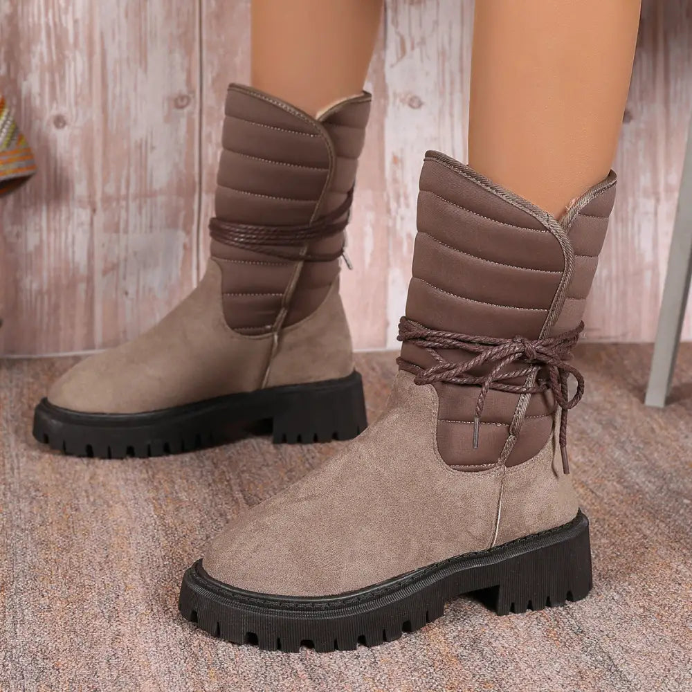 Fashion Mid-calf Snow Boots With Lace-up Design Winter Warm Thickened Low-heeled Boot Women's Casual Shoes Outdoor Beyond Trends Hub