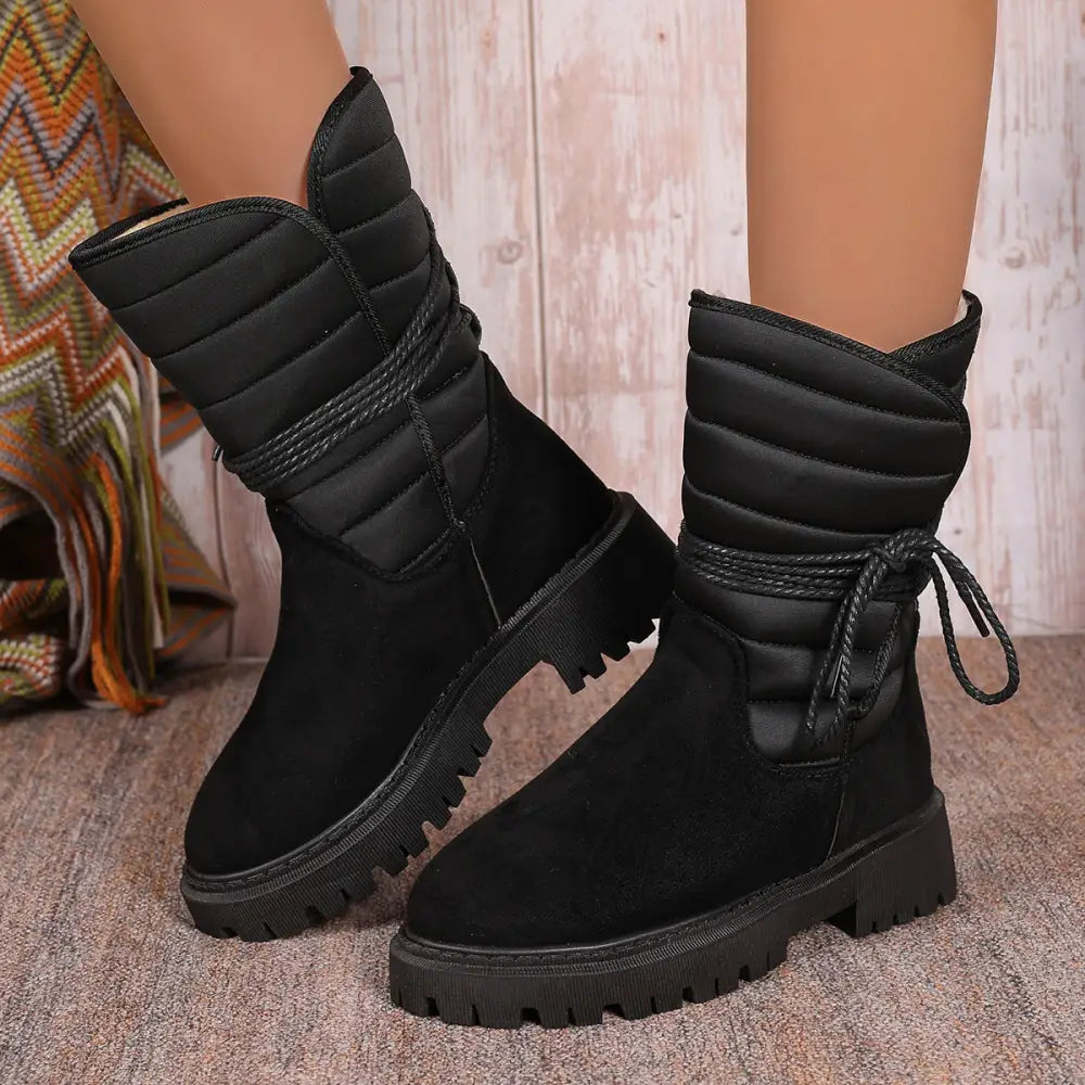 Fashion Mid-calf Snow Boots With Lace-up Design Winter Warm Thickened Low-heeled Boot Women's Casual Shoes Outdoor Beyond Trends Hub