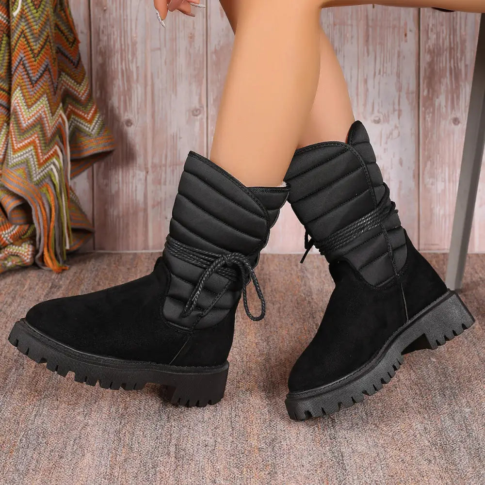 Fashion Mid-calf Snow Boots With Lace-up Design Winter Warm Thickened Low-heeled Boot Women's Casual Shoes Outdoor Beyond Trends Hub