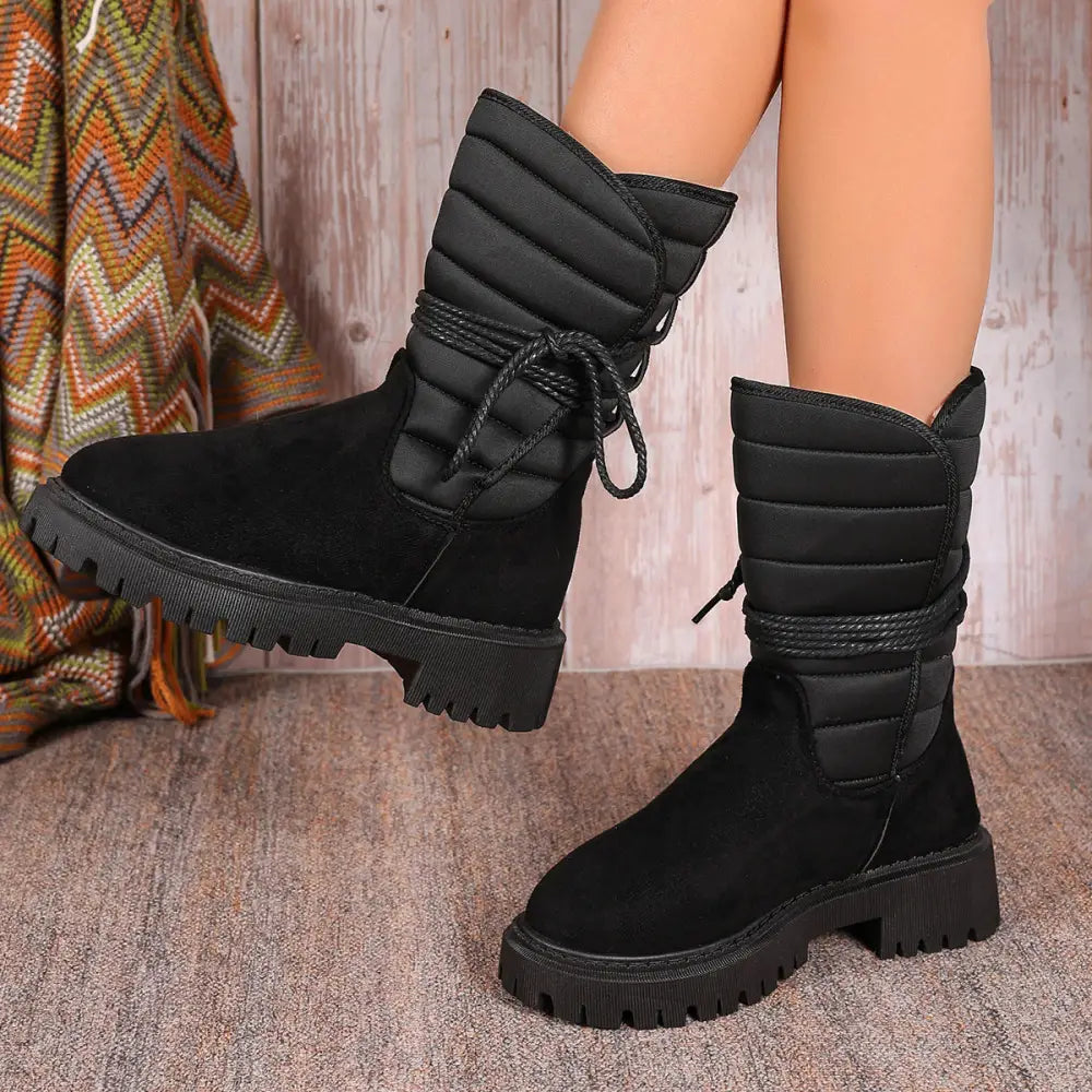 Fashion Mid-calf Snow Boots With Lace-up Design Winter Warm Thickened Low-heeled Boot Women's Casual Shoes Outdoor Beyond Trends Hub