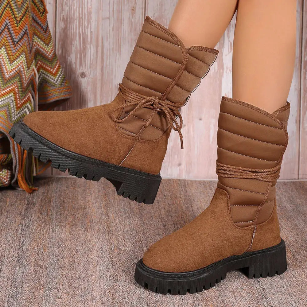 Fashion Mid-calf Snow Boots With Lace-up Design Winter Warm Thickened Low-heeled Boot Women's Casual Shoes Outdoor Beyond Trends Hub