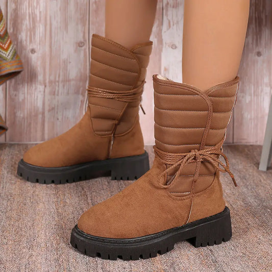 Fashion Mid-calf Snow Boots With Lace-up Design Winter Warm Thickened Low-heeled Boot Women's Casual Shoes Outdoor Beyond Trends Hub