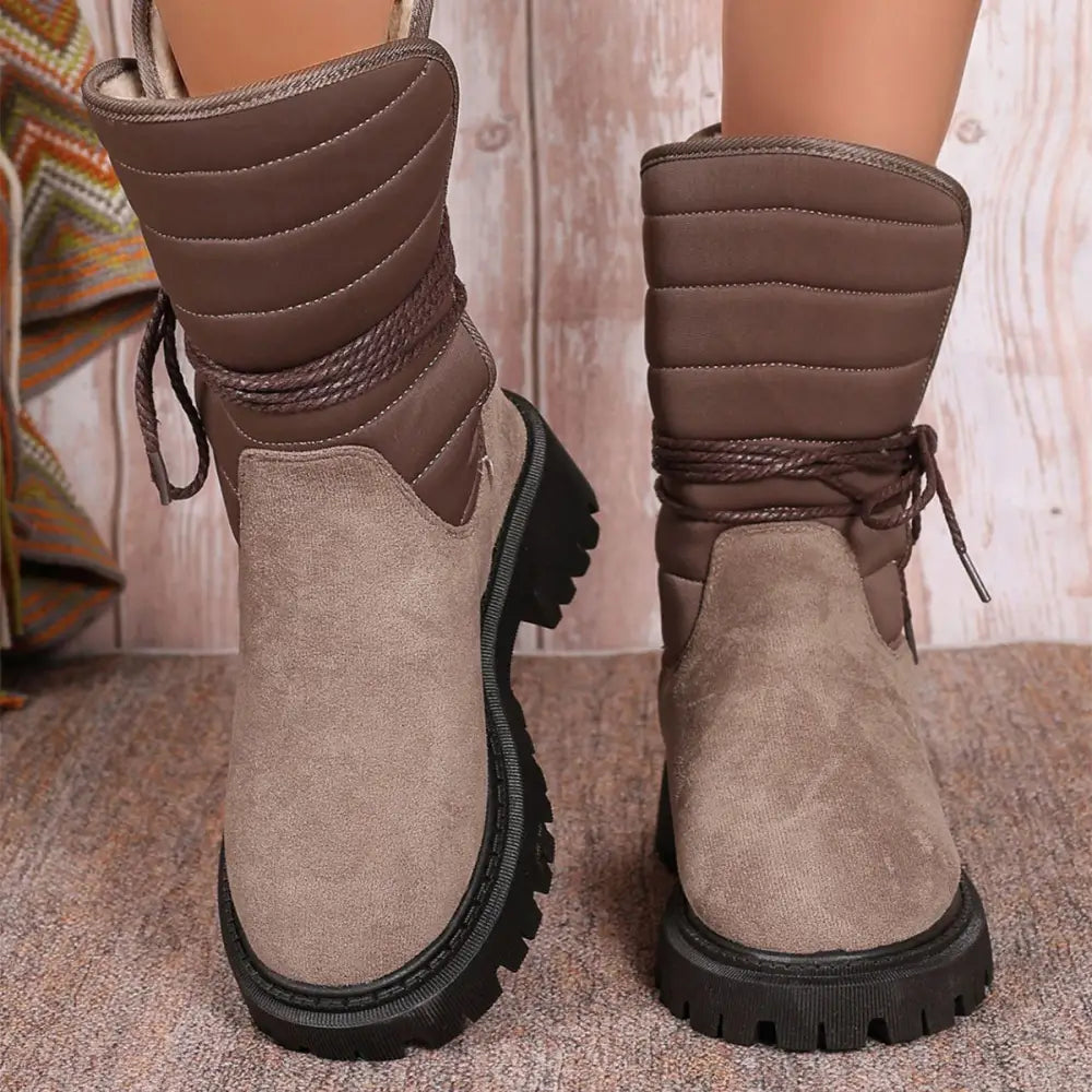 Fashion Mid-calf Snow Boots With Lace-up Design Winter Warm Thickened Low-heeled Boot Women's Casual Shoes Outdoor Beyond Trends Hub