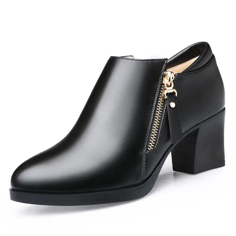 Fashion Personality Autumn Soft Leather Ladies Shoes - Black / 35