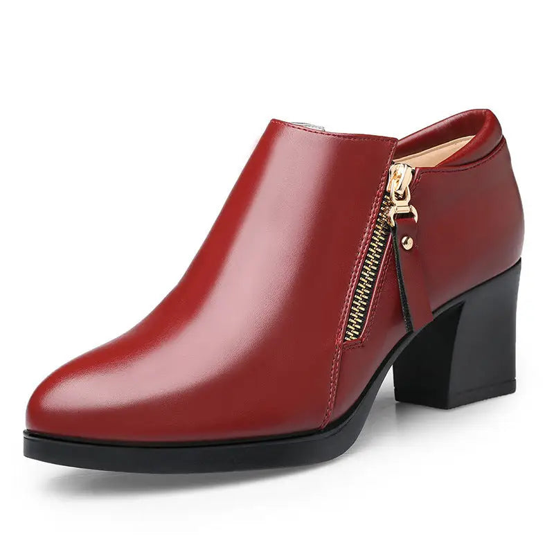 Fashion Personality Autumn Soft Leather Ladies Shoes - Red / 35