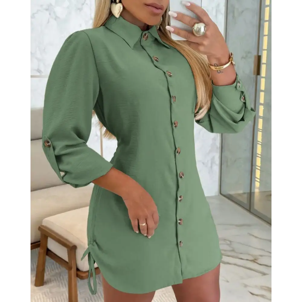 Fashion Personality Drawstring Solid Color Dress Women - Green / S