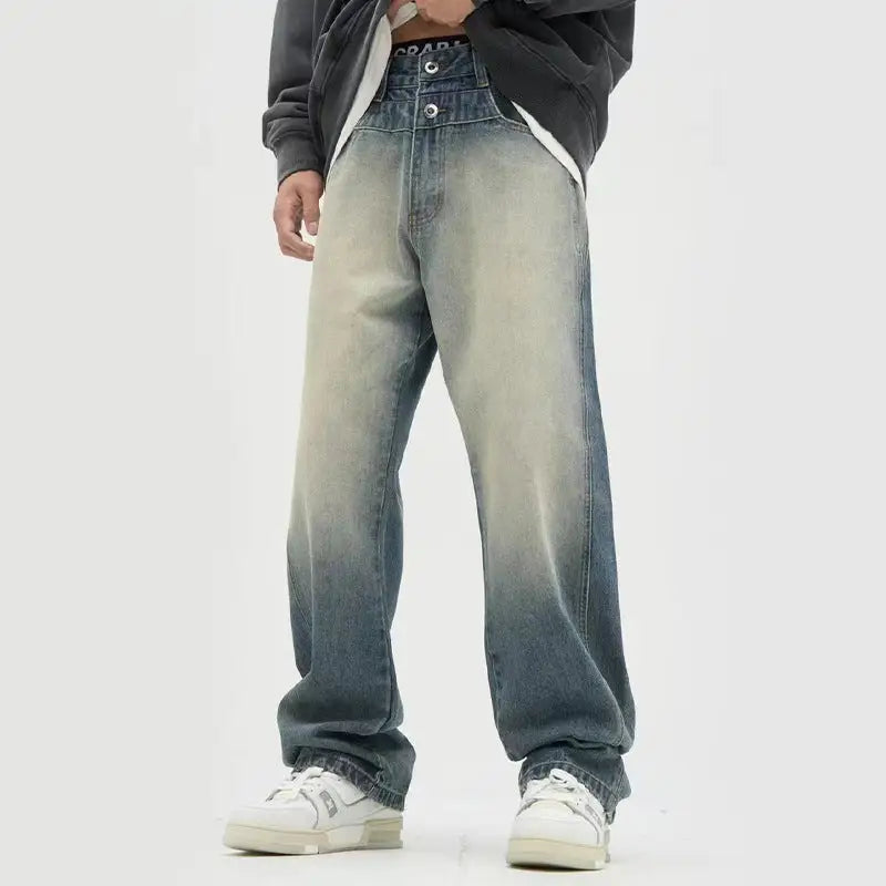 Fashion Personality Straight Loose Trousers Men - Blue / S