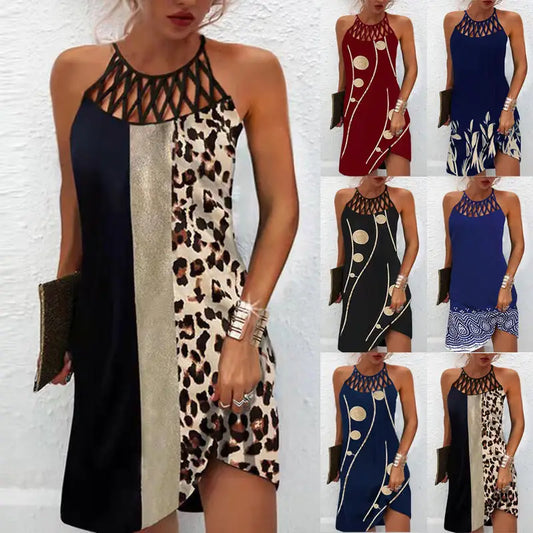 Fashion Print Dress Casual Halterneck Dresses For Women Summer Clothes - 4