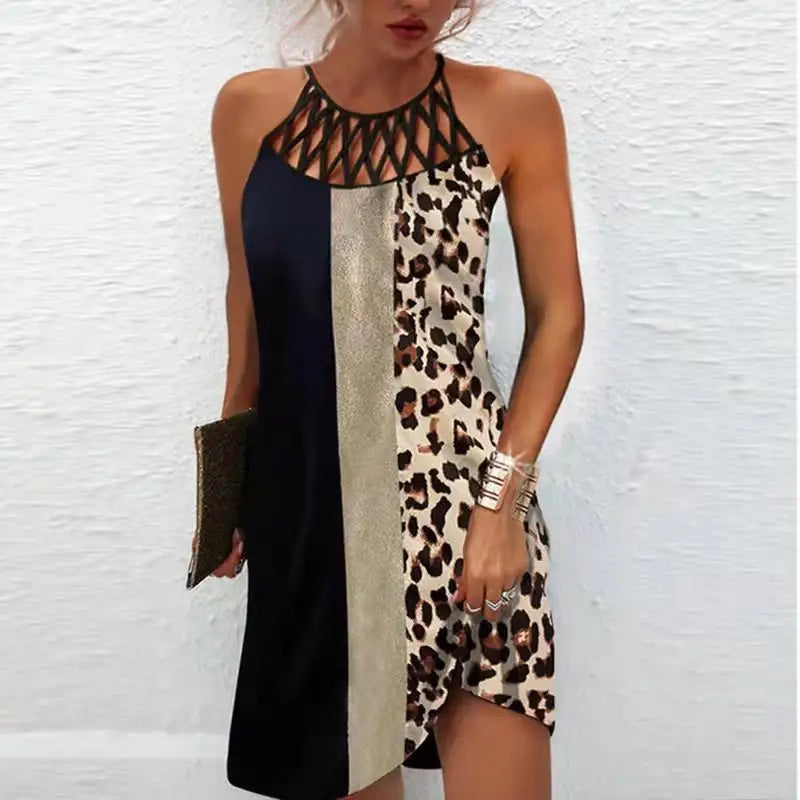 Fashion Print Dress Casual Halterneck Dresses For Women Summer Clothes - Leopard print / S - 4