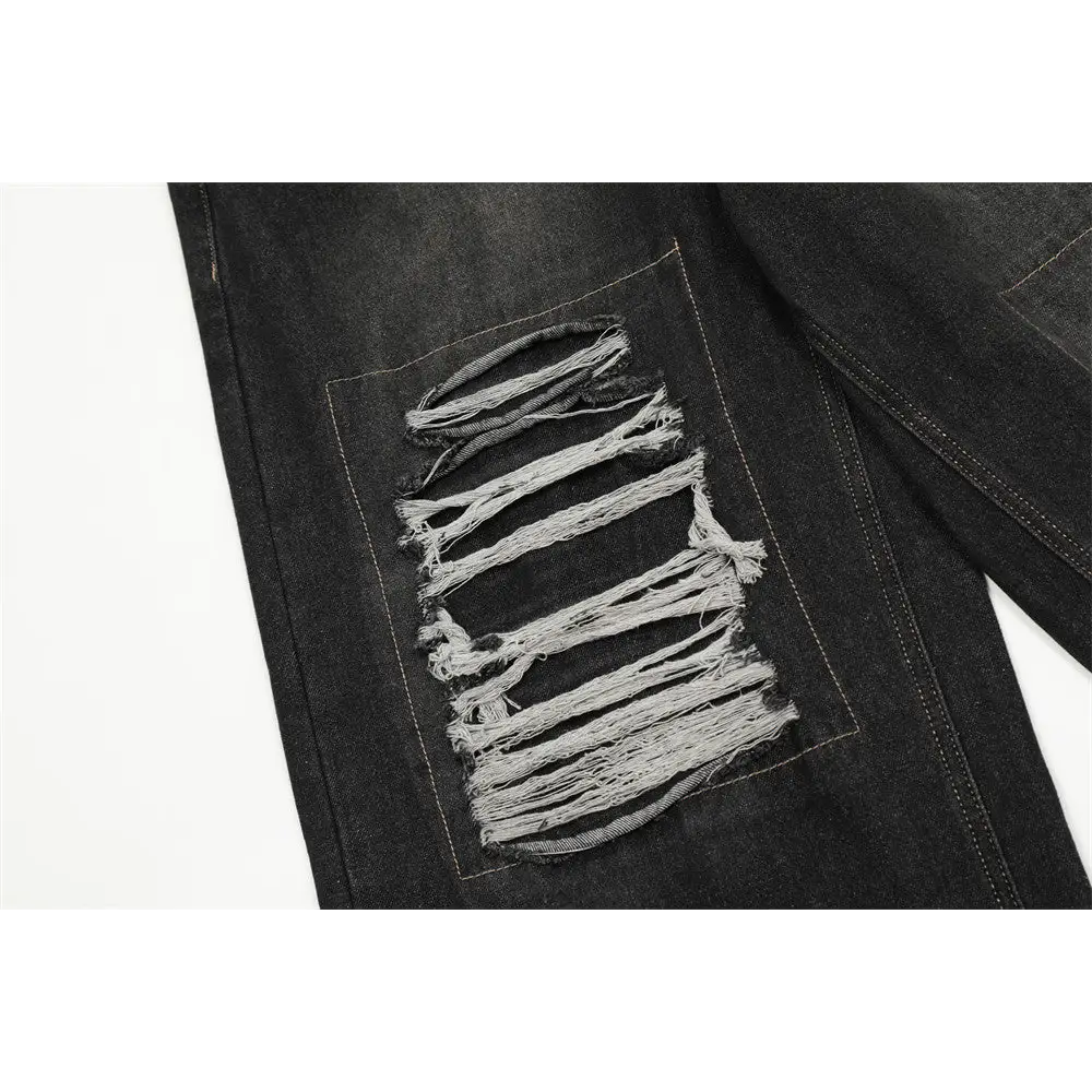Fashion Punk Patch Denim Trousers Men