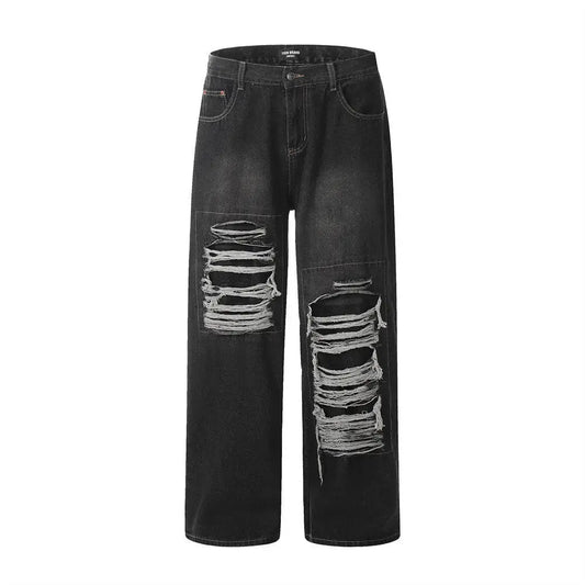 Fashion Punk Patch Denim Trousers Men