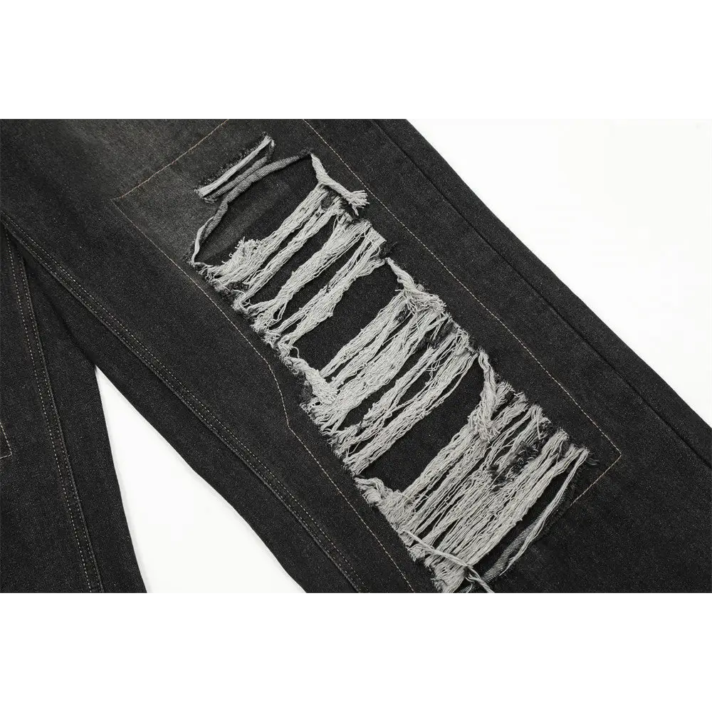 Fashion Punk Patch Denim Trousers Men