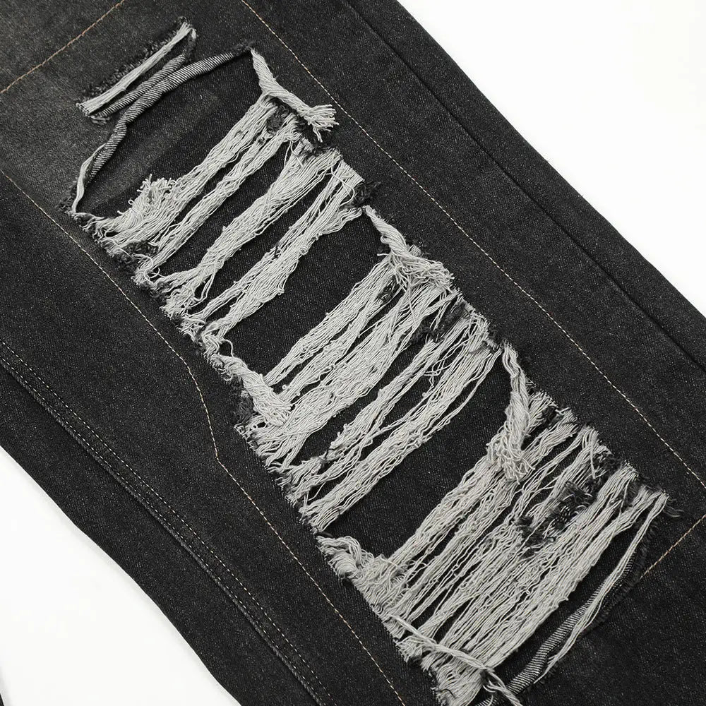 Fashion Punk Patch Denim Trousers Men