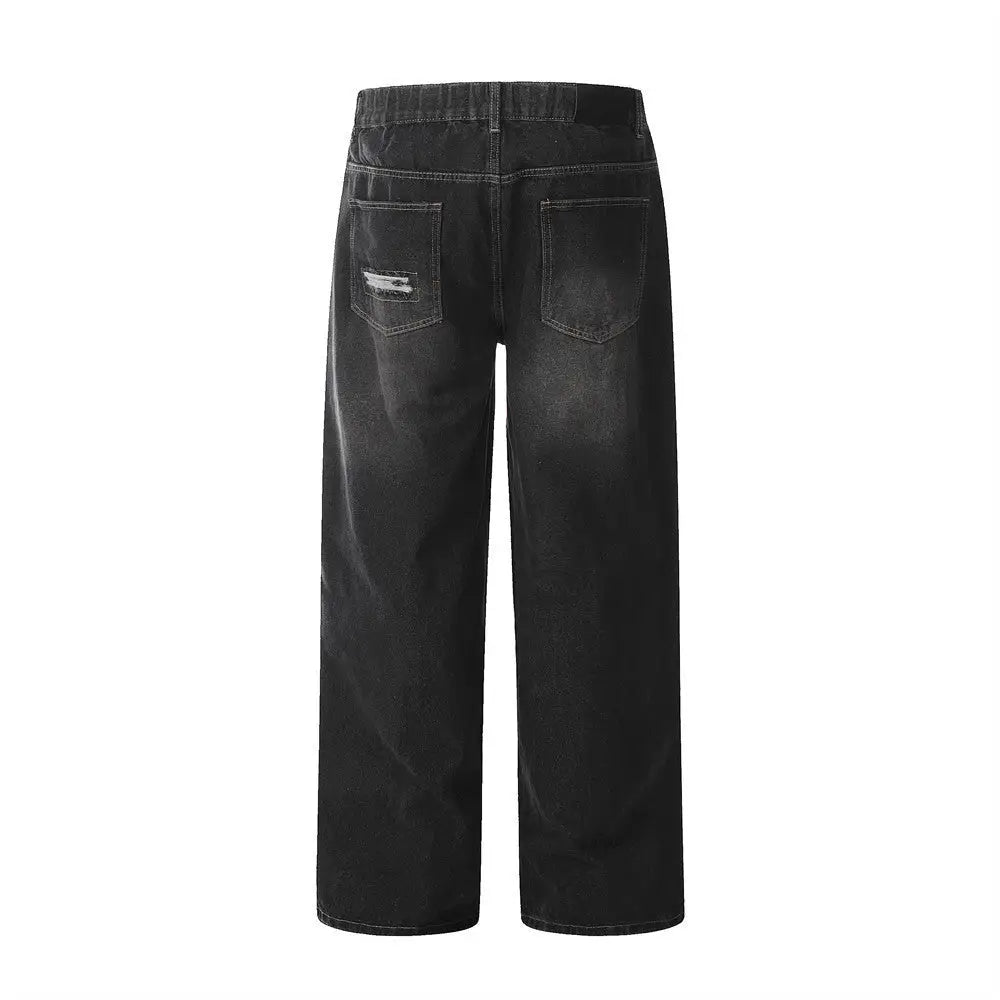 Fashion Punk Patch Denim Trousers Men