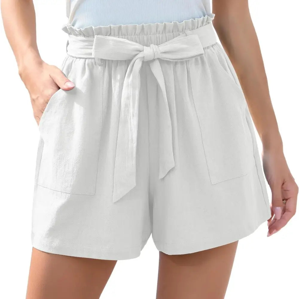 Fashion Ruffle Bow Waist Tie Shorts Summer Beach Pants With Pockets Womens Clothing - Beyond Trends Hub 