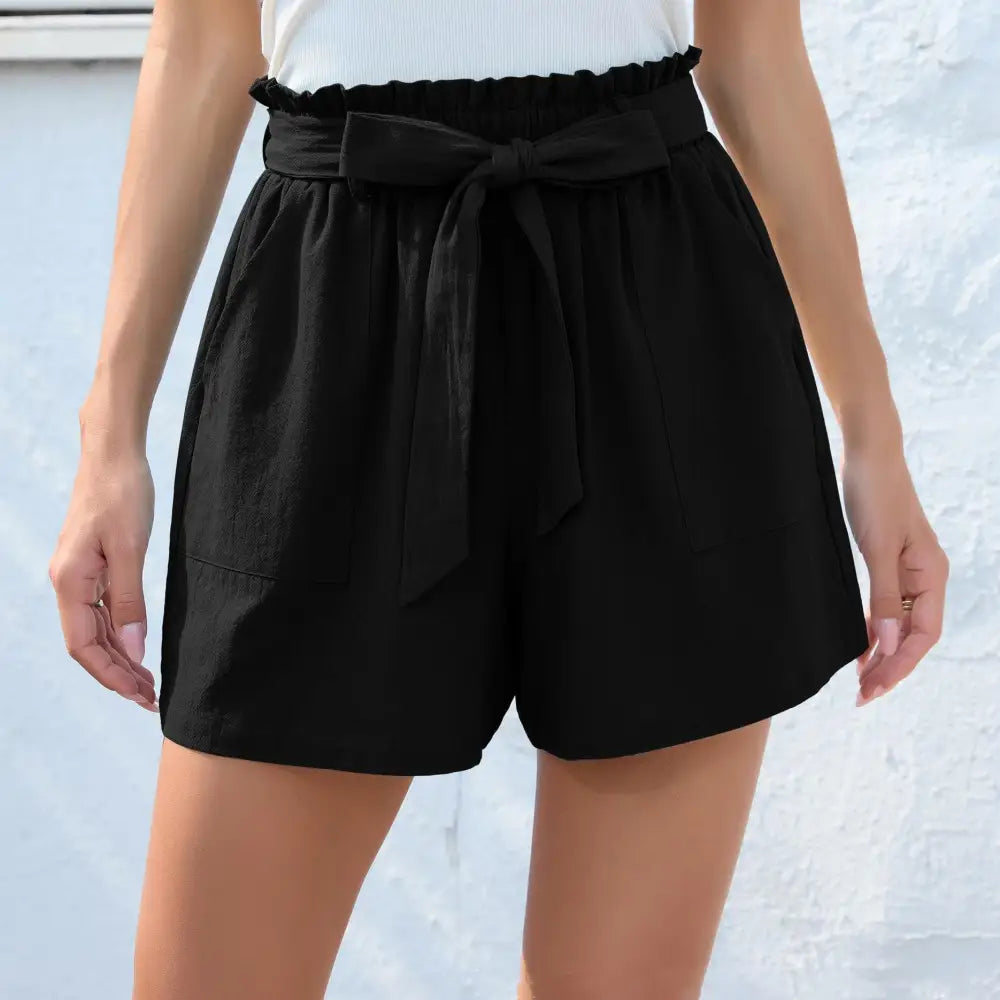 Fashion Ruffle Bow Waist Tie Shorts Summer Beach Pants With Pockets Womens Clothing - Beyond Trends Hub 