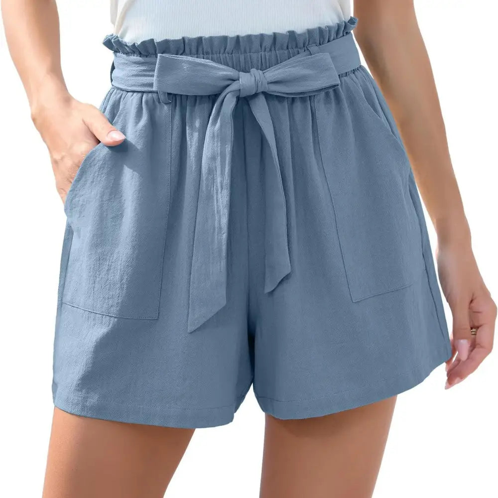 Fashion Ruffle Bow Waist Tie Shorts Summer Beach Pants With Pockets Womens Clothing - Beyond Trends Hub 
