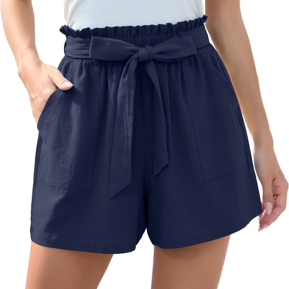 Fashion Ruffle Bow Waist Tie Shorts Summer Beach Pants With Pockets Womens Clothing - Beyond Trends Hub 