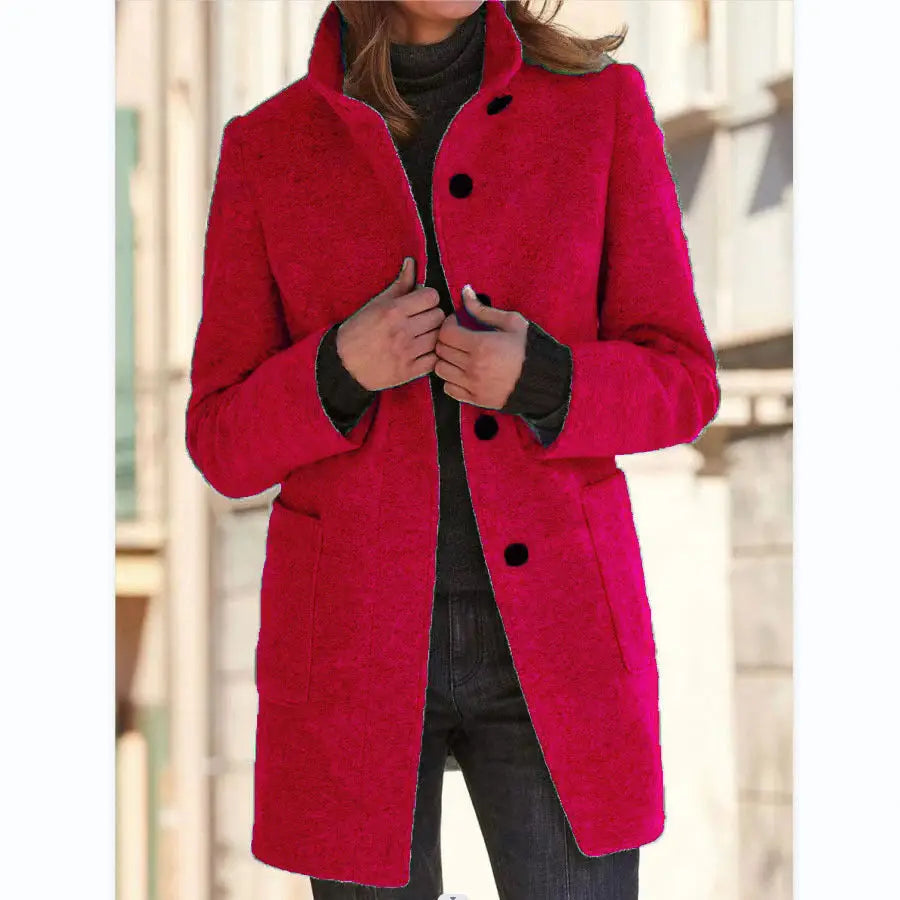 Fashion Stand Collar Woolen Coat With Pockets Fall Winter Casual Button Outwear For Women Clothing Beyond Trends Hub