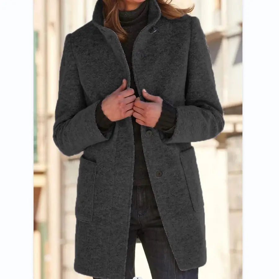 Fashion Stand Collar Woolen Coat With Pockets Fall Winter Casual Button Outwear For Women Clothing Beyond Trends Hub