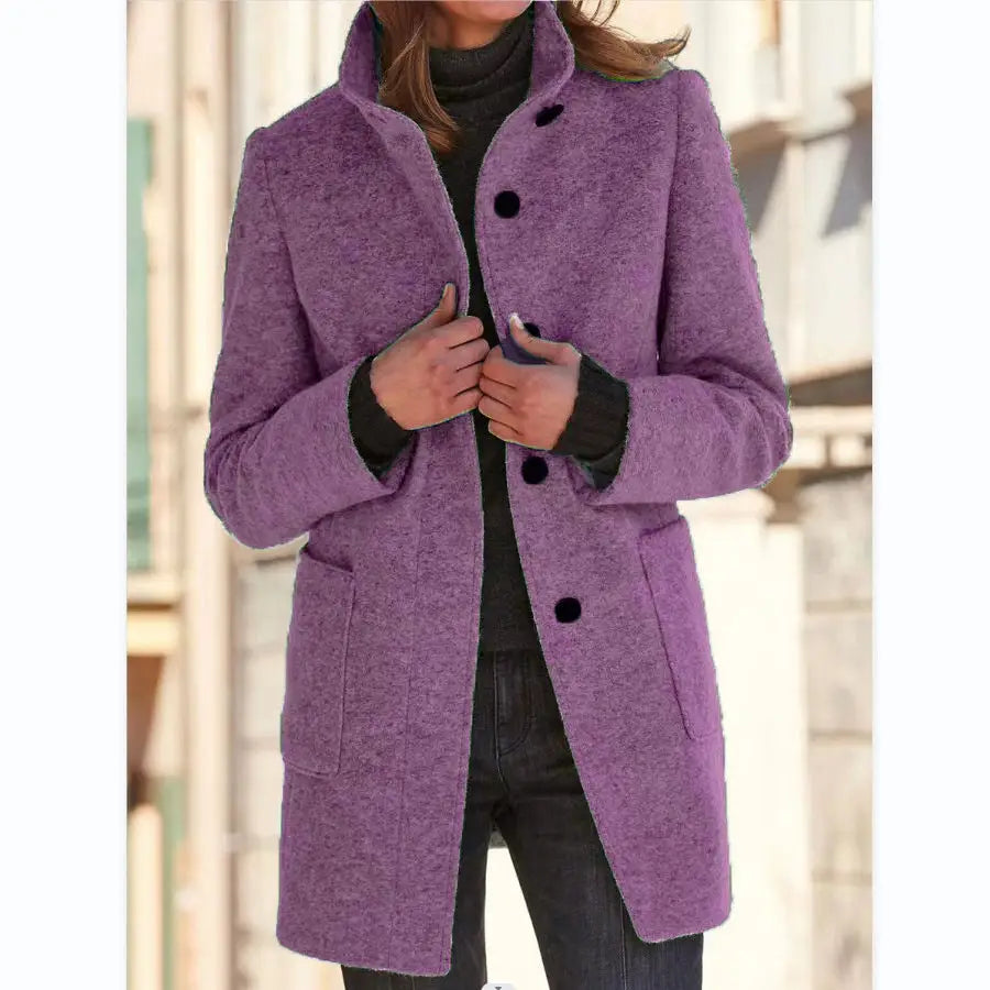 Fashion Stand Collar Woolen Coat With Pockets Fall Winter Casual Button Outwear For Women Clothing Beyond Trends Hub
