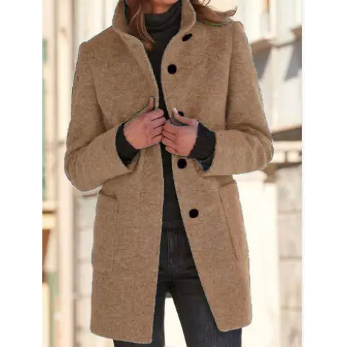 Fashion Stand Collar Woolen Coat With Pockets Fall Winter Casual Button Outwear For Women Clothing Beyond Trends Hub