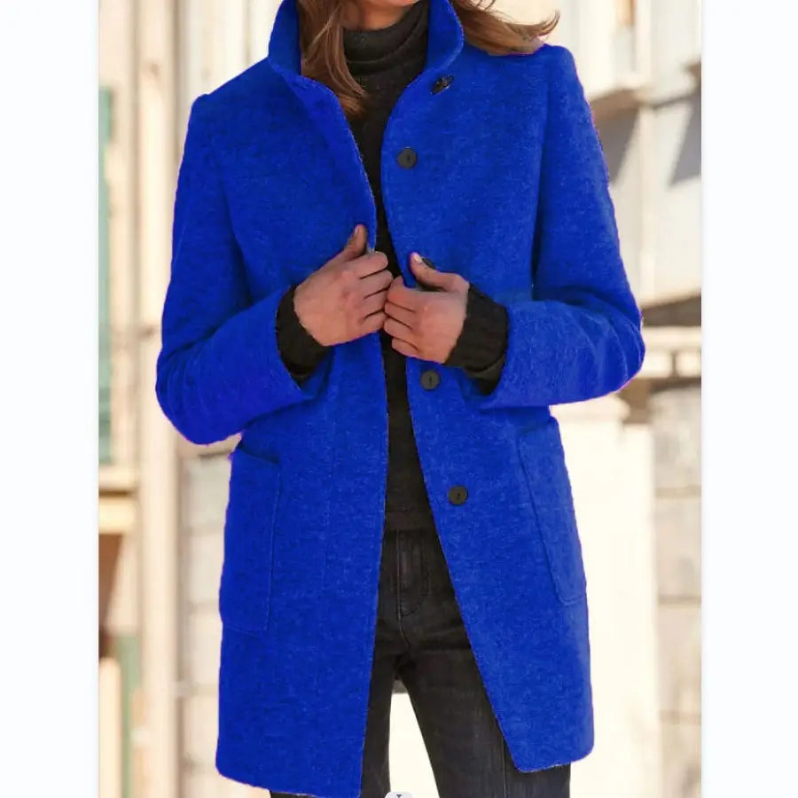 Fashion Stand Collar Woolen Coat With Pockets Fall Winter Casual Button Outwear For Women Clothing Beyond Trends Hub