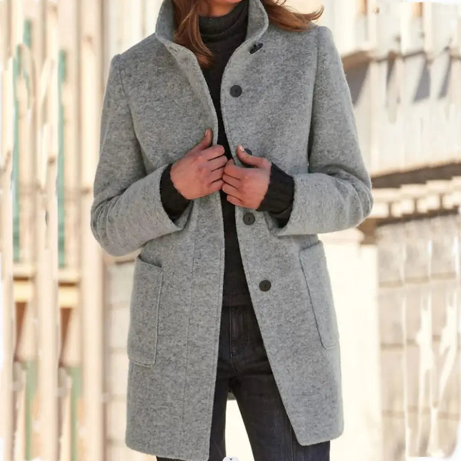 Fashion Stand Collar Woolen Coat With Pockets Fall Winter Casual Button Outwear For Women Clothing Beyond Trends Hub