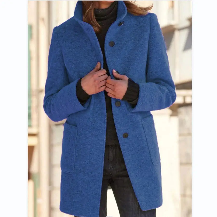 Fashion Stand Collar Woolen Coat With Pockets Fall Winter Casual Button Outwear For Women Clothing Beyond Trends Hub