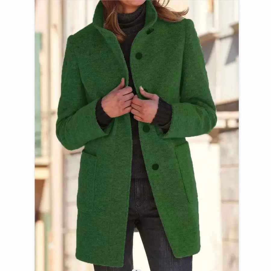 Fashion Stand Collar Woolen Coat With Pockets Fall Winter Casual Button Outwear For Women Clothing Beyond Trends Hub