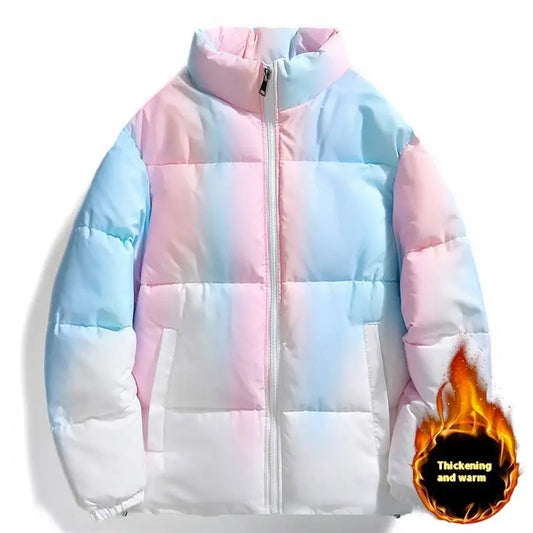 Fashion Stand-up Collar Gradient Coat Couples Winter Warm Plush Thickened Jacket With Pockets Loose Outwear Top