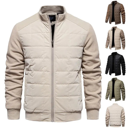 Fashion Stitching Coat Winter Personality Stand Collar Zipper Jacket Men’s Clothing