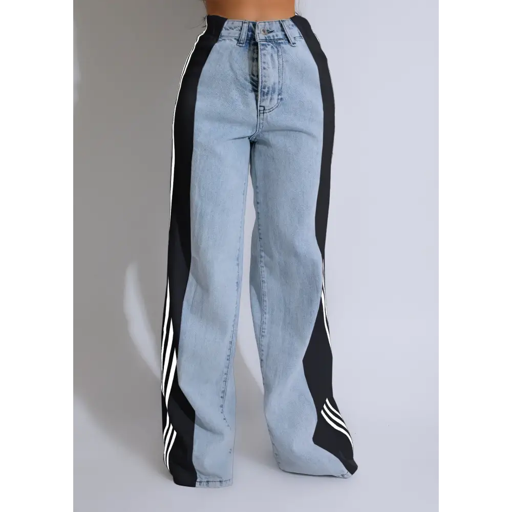 Fashion Stitching Wide Leg Denim Trousers Women's High Waist Stretchy Straight-leg Pants Beyond Trends Hub