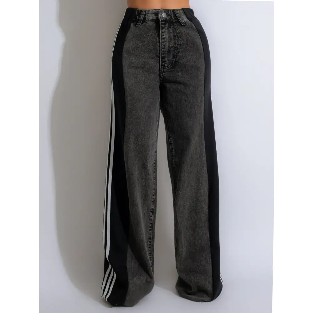 Fashion Stitching Wide Leg Denim Trousers Women's High Waist Stretchy Straight-leg Pants Beyond Trends Hub