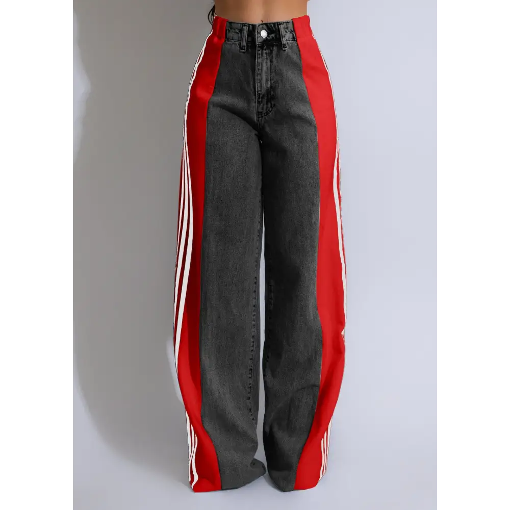 Fashion Stitching Wide Leg Denim Trousers Women's High Waist Stretchy Straight-leg Pants Beyond Trends Hub