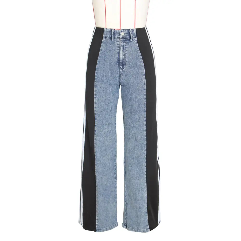 Fashion Stitching Wide Leg Denim Trousers Women's High Waist Stretchy Straight-leg Pants Beyond Trends Hub
