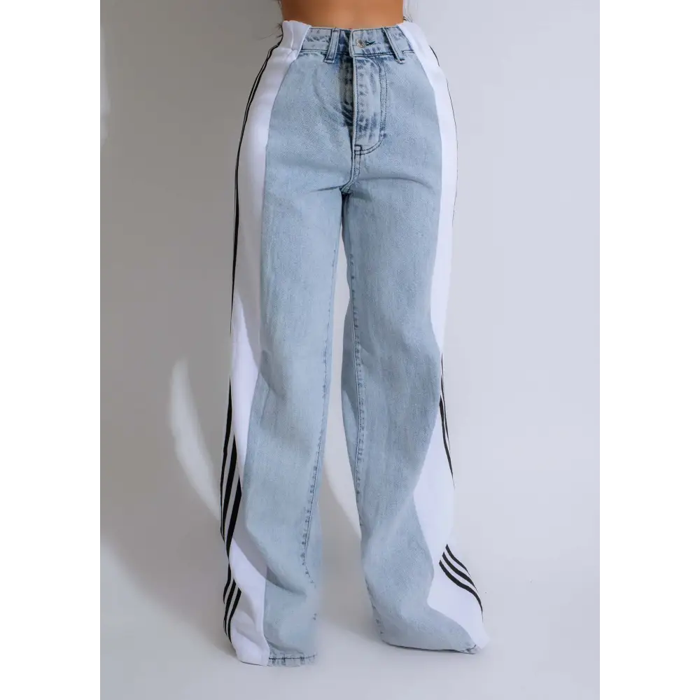Fashion Stitching Wide Leg Denim Trousers Women's High Waist Stretchy Straight-leg Pants Beyond Trends Hub