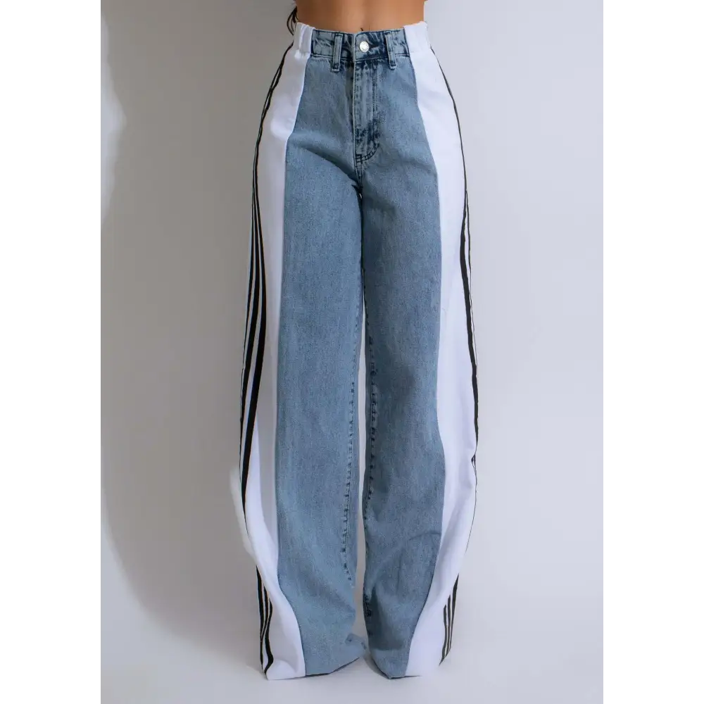 Fashion Stitching Wide Leg Denim Trousers Women's High Waist Stretchy Straight-leg Pants Beyond Trends Hub
